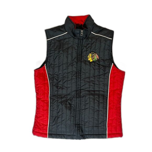 NHL GIII Sports Carl Banks Chicago Blackhawks Women's Vest Red Black EUC Small - Picture 1 of 8